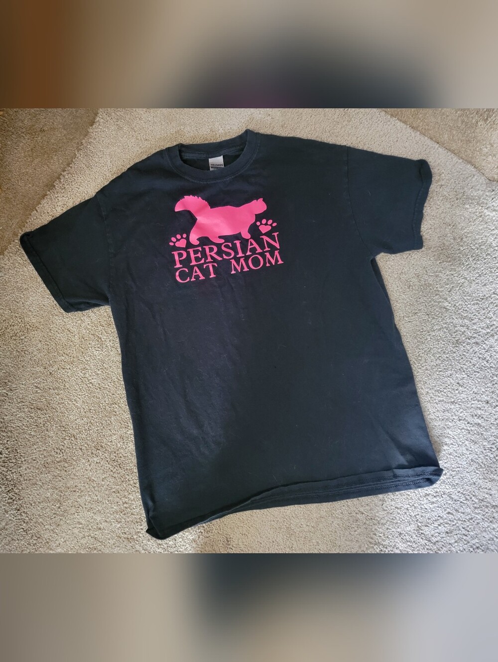 Persian Cat Mom T-Shirt - Black with Pink Graphic Sz Med